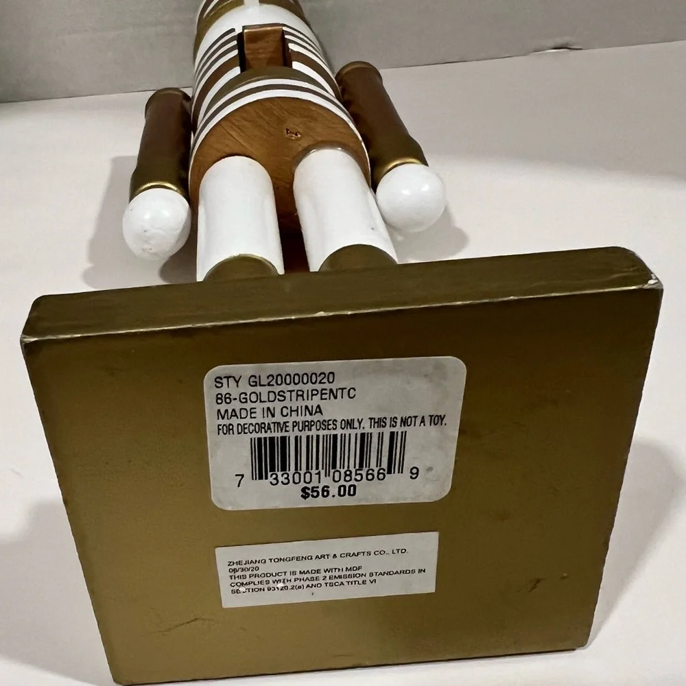 NEW Wood (MDF) Gold Stripe/White Nutcracker Holiday Christmas Decoration